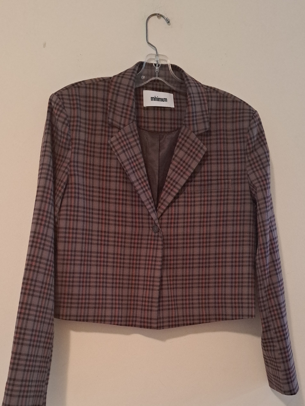 Minimum Cropped Plaid Blazer - Brown, Black